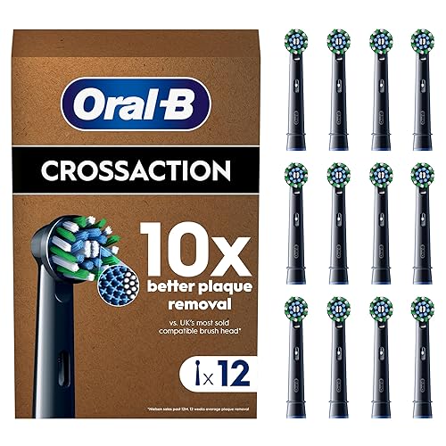 Oral-B Pro Cross Action Original Electric Toothbrush Head, X-Shape and Angled Bristles for Deeper Plaque Removal, Pack of 12 Toothbrush Heads, Suitable for Mailbox, Black