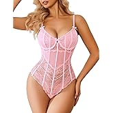 Avidlove Bodysuit for Women Sexy Lace Top One Piece Lingerie V Neck Mesh Tops Going Out Cami Naughty Push Up Body Suit S-XXL