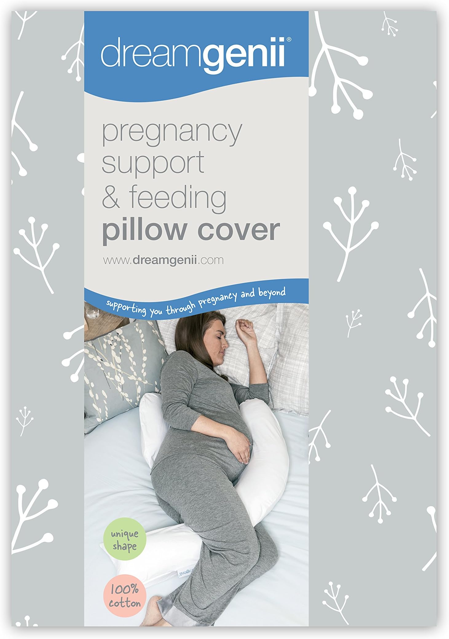 Dreamgenii Pregnancy Support and Feeding Pillow Cover Pillow Case Only (Grey/White)