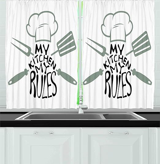 Amazon Com Ambesonne Black And White Kitchen Curtains Cooking