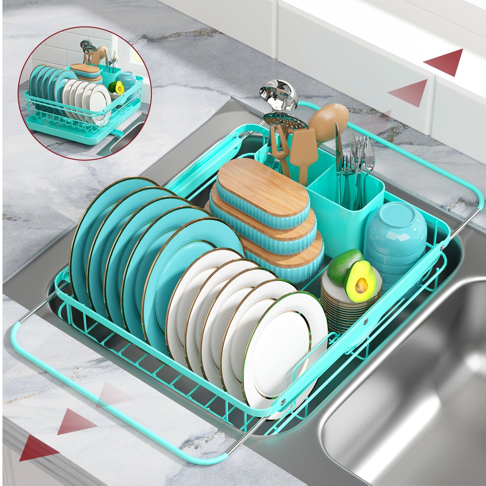 Kitchen Teal Dish Drying Rack 2-Tier Dish Drying Rack For Kitchen