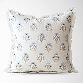 Henrietta Petite Fleur Block Print Pillow Cover – 100% Cotton Decorative Throw Pillow Cover – Vintage Floral Coastal Grandma Grandmillennial Style Accent for Sofa, Couch, or Bed (20x20)