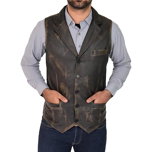 A1 FASHION GOODS Mens Genuine Brown Soft Leather Waistcoat Revere