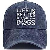 Life is Better with Dogs Hat for Men Women, Funny Adjustable Embroidered Animal Gifts Baseball Cap