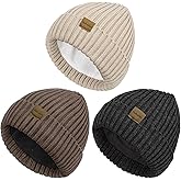 Behufun Beanies Hats Men 3 Pack, Unisex Beanie for Men Women, Warm Soft Polar Fleece Lining Thick Knit Cuff Winter Hat