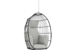 Outsunny Hanging Egg Chair Without Stand, Foldable Basket Swing Chair with Head Pillow, Soft Cushion and Cup Holder for Indoo