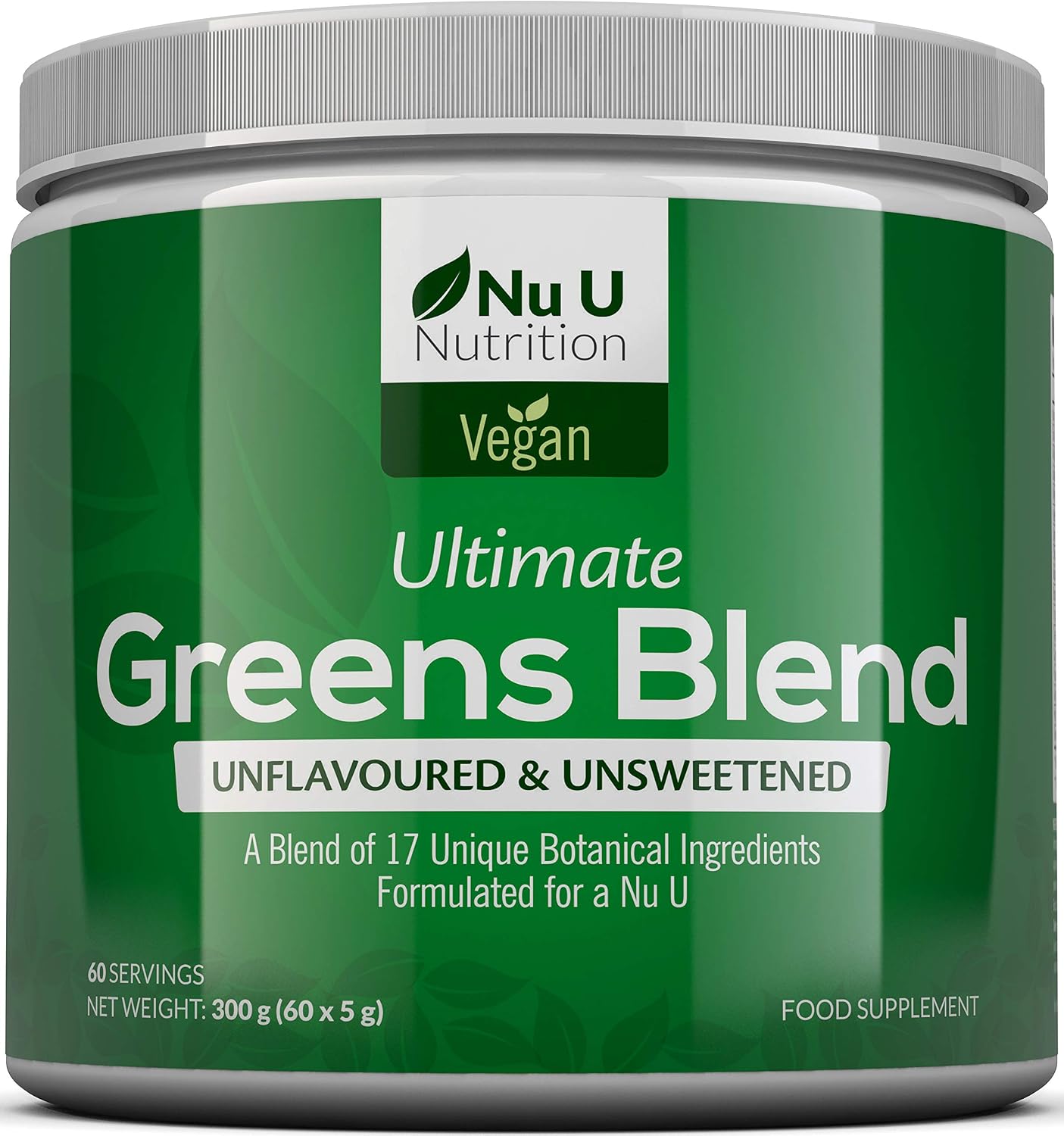 Nu U Nutrition, Greens Powder 300g, 17 Superfood Ingredients, 60 Servings, Unflavoured, Unsweetened