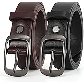 XZQTIVE 2 Pack Women Plus Size Leather Belts Fashion Cowhide Waist Belt with Solid Pin Buckle for Jeans Pants Dress