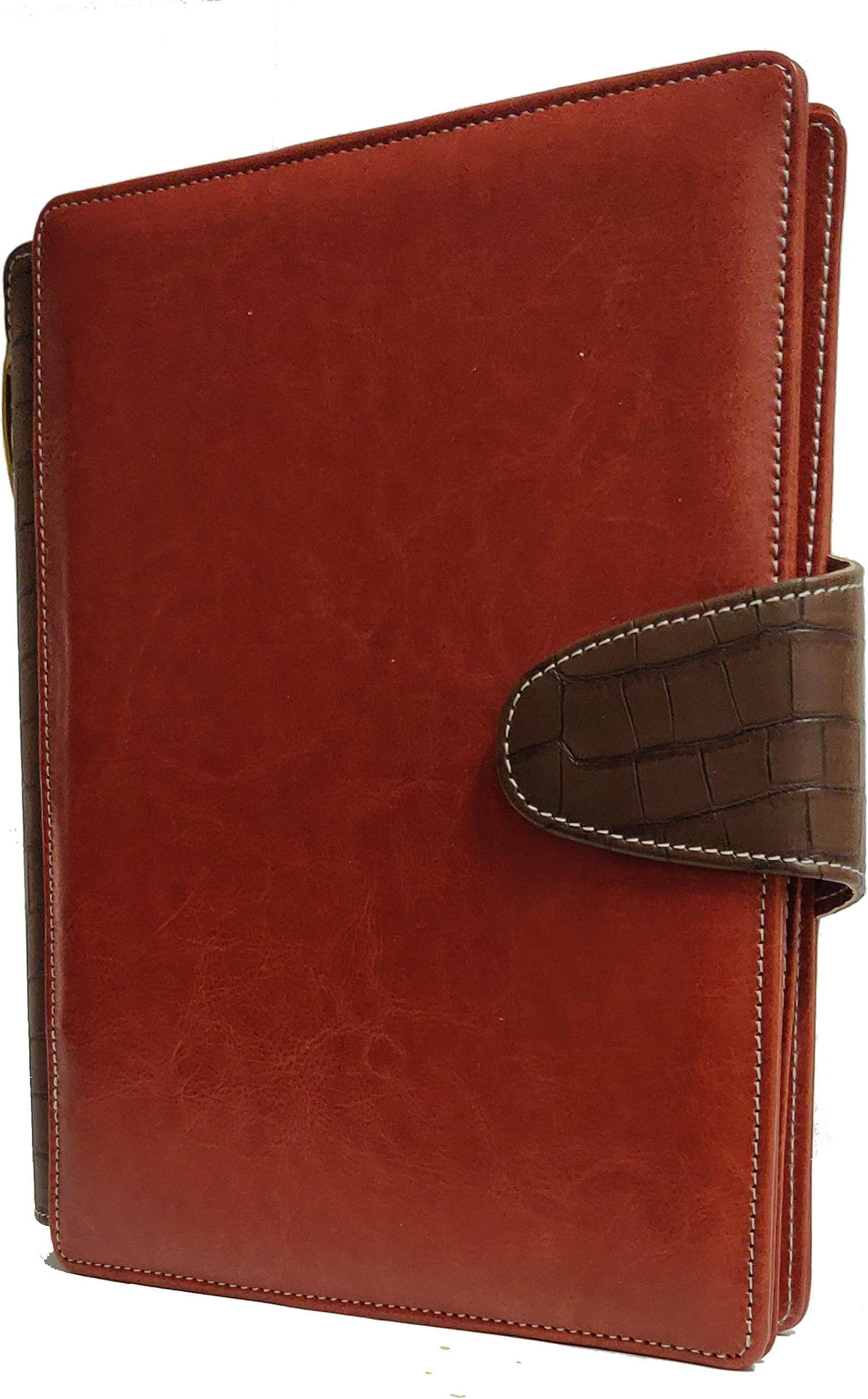 AccuPrints Leather Journal Elegant Organizer Planner with Magnet Lock Writing Notebook Diary,6 Ring Binder Refillable Notebook Diary, A4 Personal Organizer Brown [Office Product]