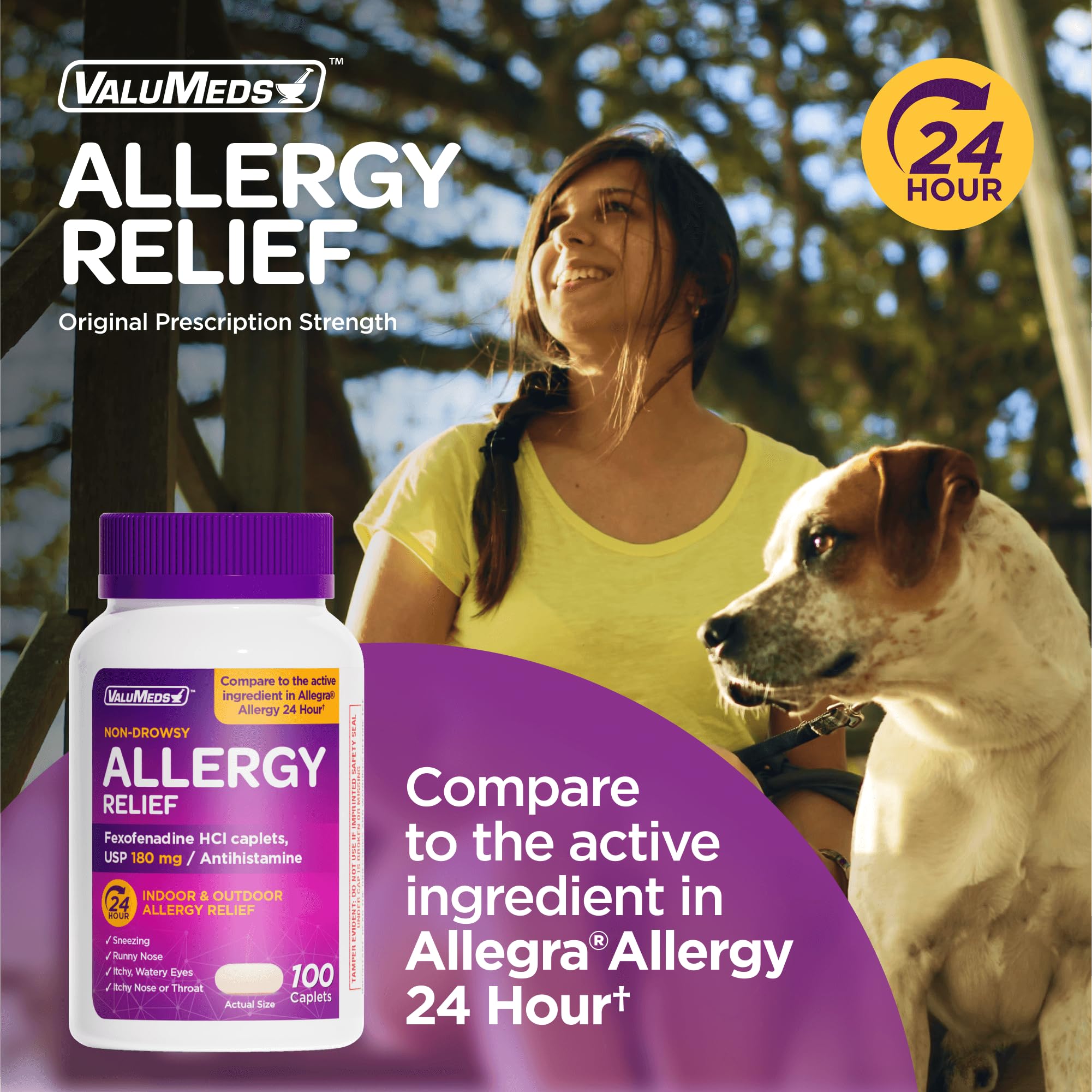 ValuMeds Fexofenadine HCl 180mg | Compare to Allegra | 24-Hour Allergy Relief, Non-Drowsy Antihistamine Generic Medicine for Allergies, Hay Fever, Itchy Eyes | for Kids & Adults (100-Count)