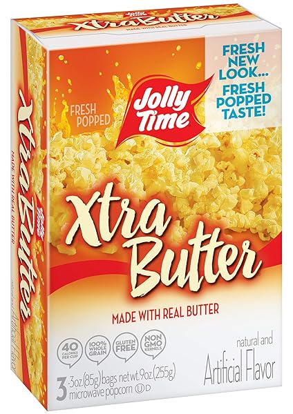 JOLLY TIME XTRA BUTTER GLUTEN-FREE & TRANS-FAT FREE EXTRA BUTTERY MICROWAVE POPCORN, 3-COUNT BOXES