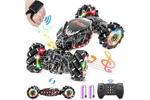 OSIMILY Remote Control Car,2.4GHz LED Gesture Sensing RC Stunt Car,4WD Double Sided Rotation RC Car with Lights and Music,All Terrain Rotation Drift Car Birthday Gifts for Boys Girls (Black)