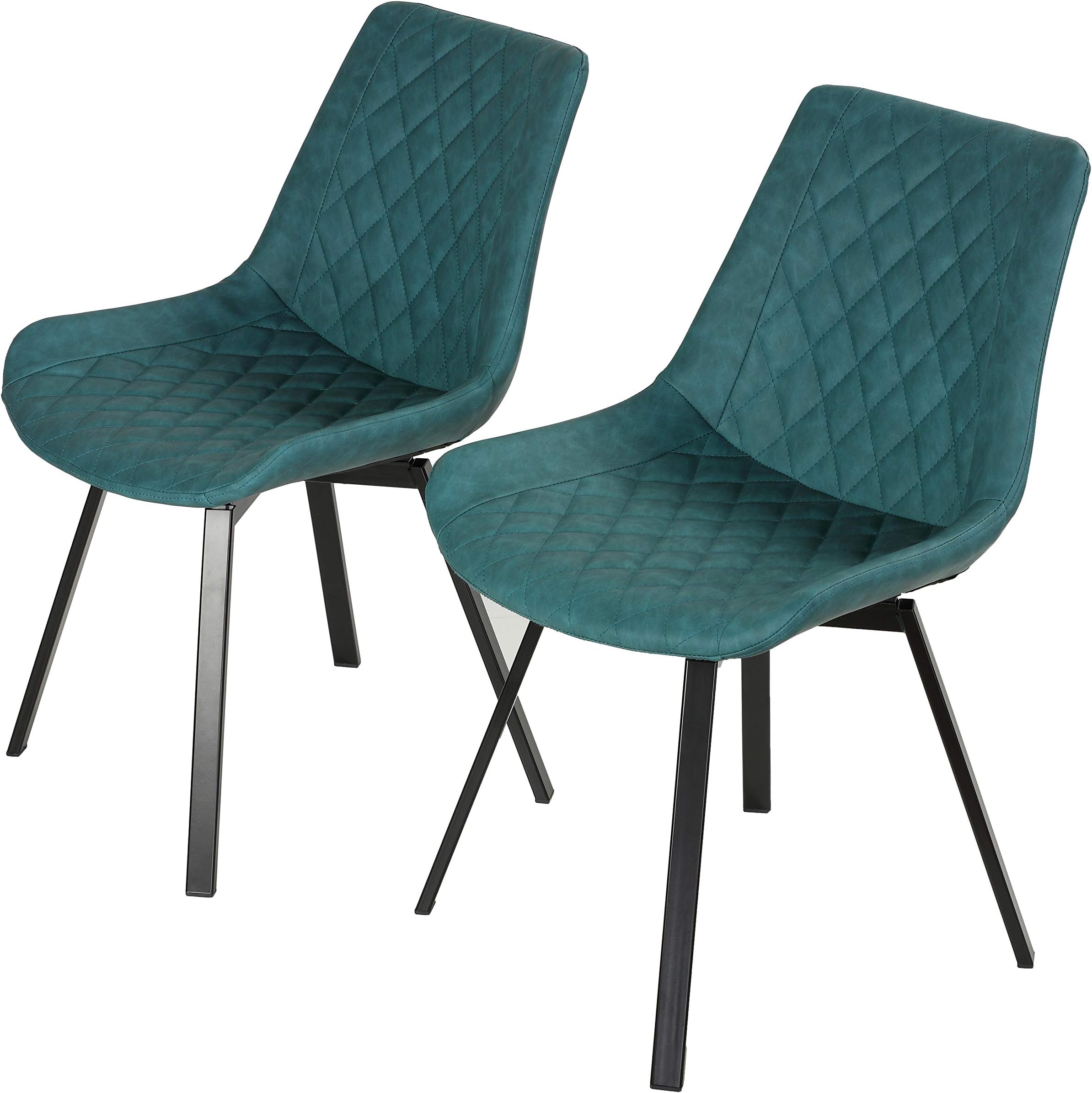 Cortesi HomeAzov Swivel Dining Chairs, Set of 2, Deep Aqua Faux Leather