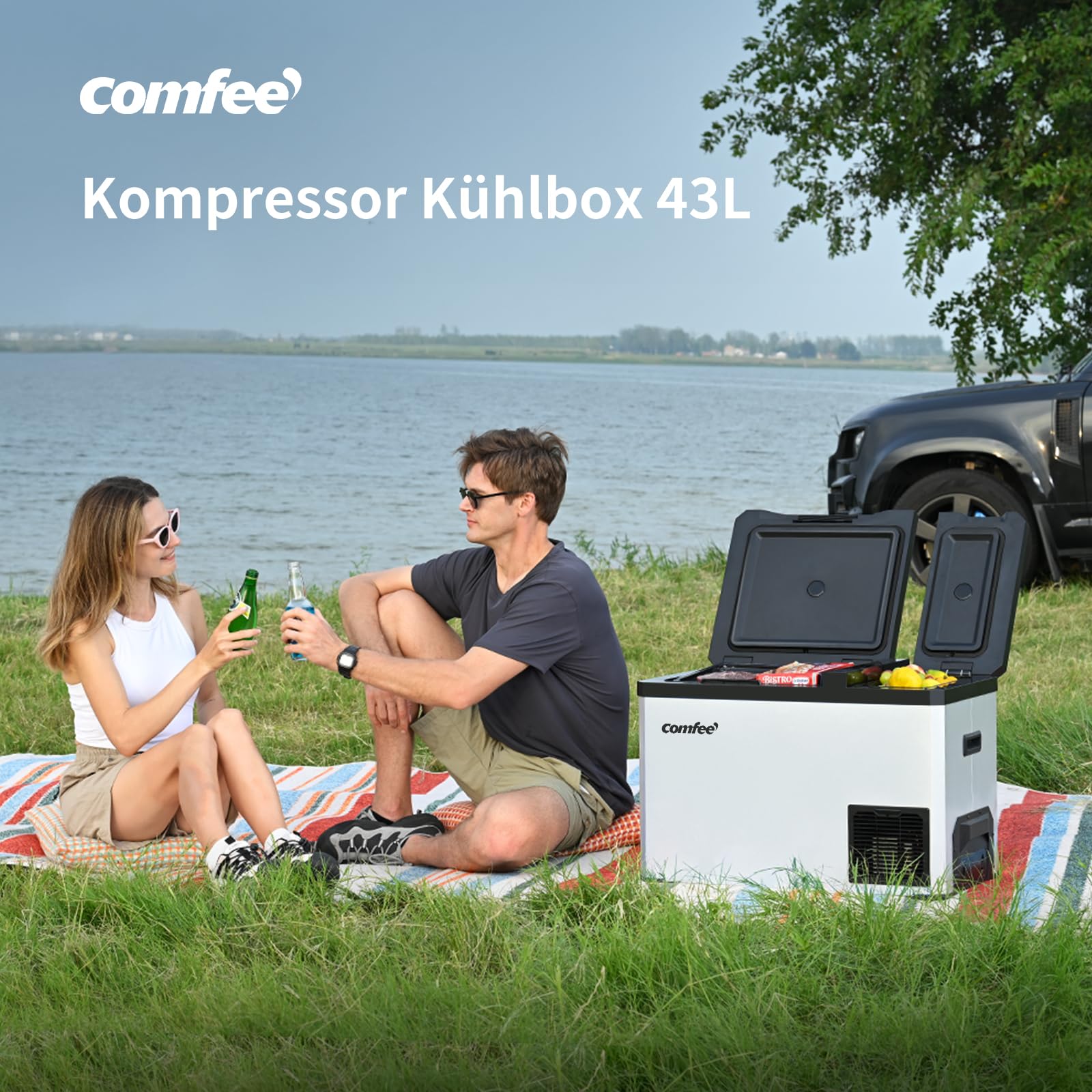 Comfee RCP43DS3(E) 43L Kompressor-Kühlbox Dual-Zonen, elektronische Steuerung, LED-Licht, ECO-Modus, geräuscharm, geeignet für Zuhause und Outdoor, 12/24V DC und 100-240V AC Stromversorgung 2