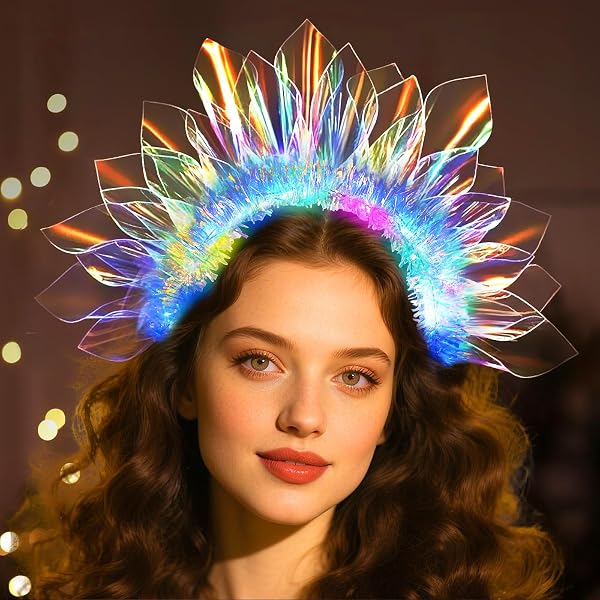 Light Up Beaded Crown Headband Silver Bridal Pearl Glow Costume Prom Accessory Amazon.com: JEAIRTS Light Up Beaded Crown Headband Silver  main image 3