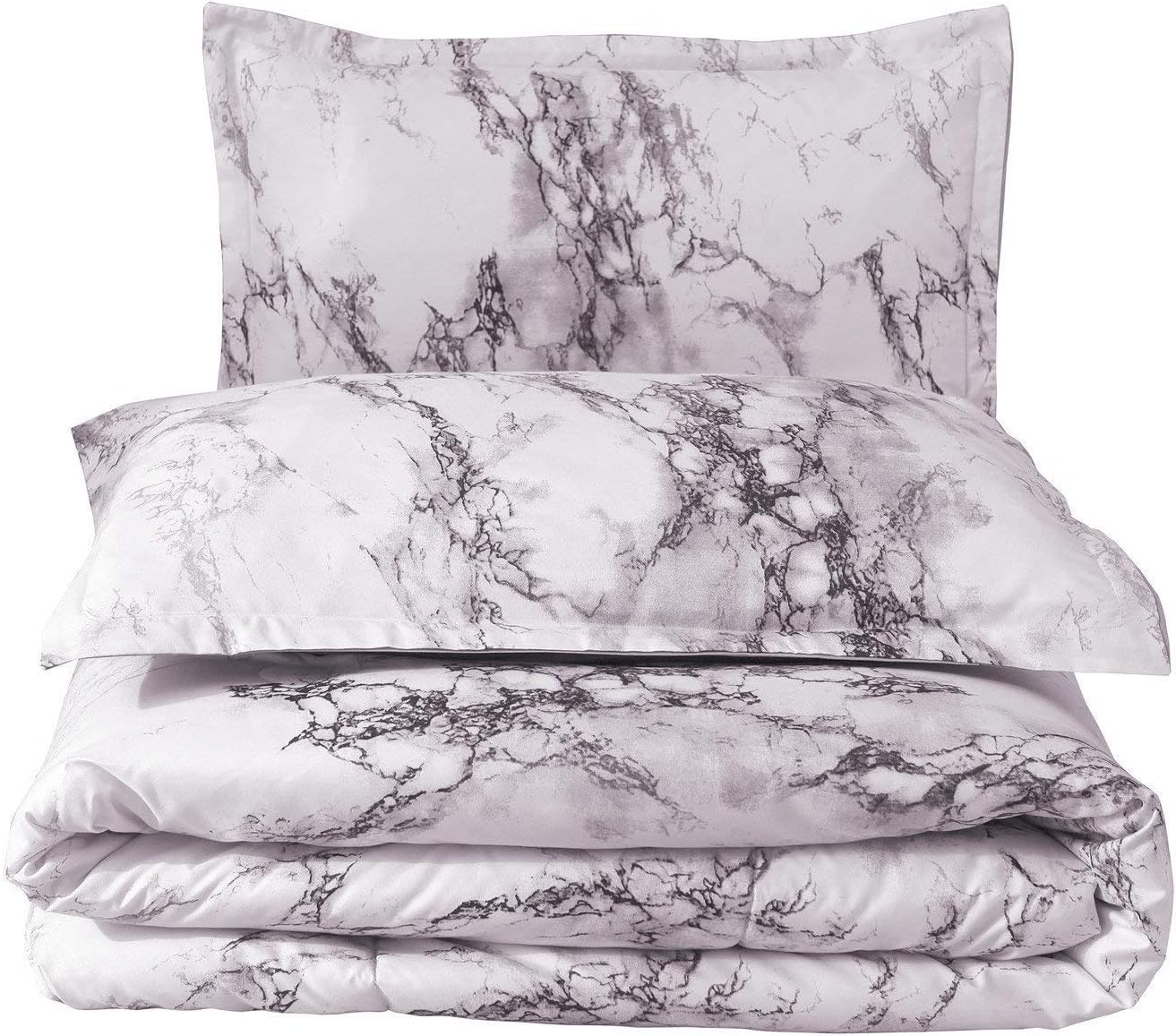 Marble Comforter Set Queen White Gray Marble Printed Bedding Solid Comforter Set for All Seasons, 3 Pieces(1 Comforter+2 Pillowcases),Soft Microfiber Inner Down Comforter Duvet Set 90"x 90": Home & Kitchen