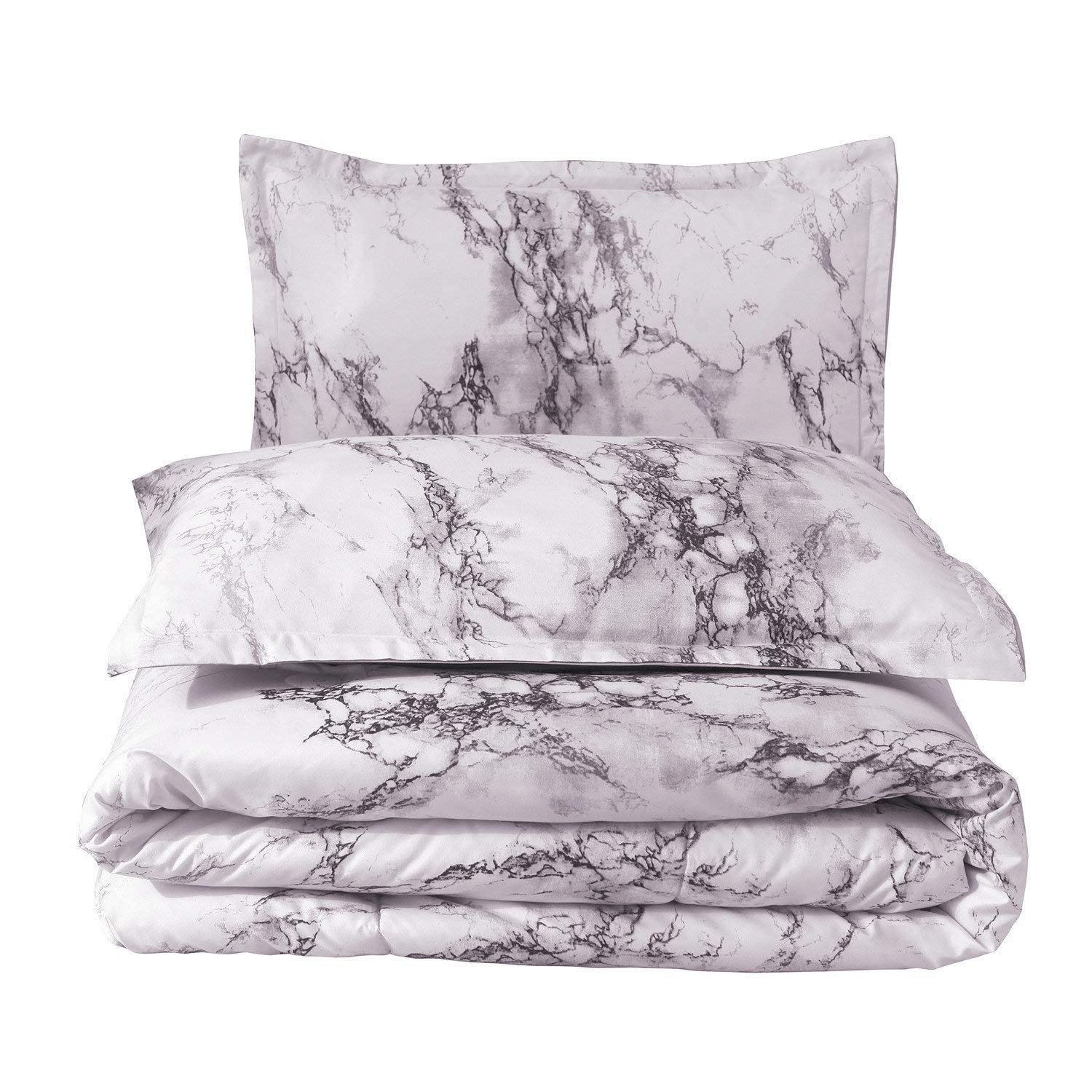 Marble Comforter Set Queen White Gray Marble Printed Bedding Solid
