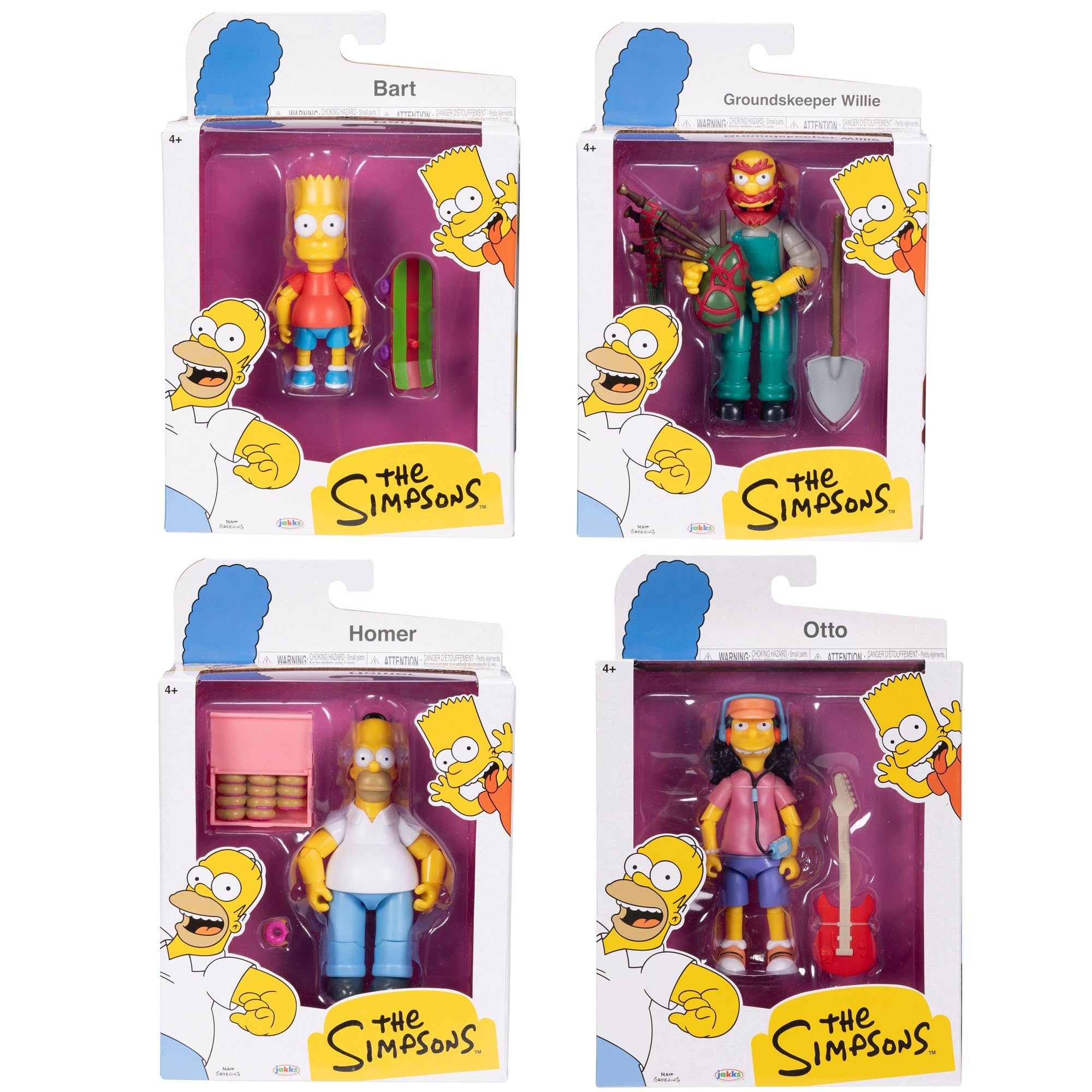 Disney The Simpsons Action Figures 4-Pack 5-Inch Collectible Figures from Jakks Pacific's Wave 1 - Homer, Bart, Groundskeeper Willie, and Otto
