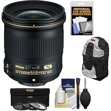 Nikon 24 mm f/1.8G AF-S ED Nikkor Lente con 3 filtros + Mochila + ...