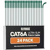 Everest Ultra Slim Cat6a Ethernet Patch Cables 0.5ft (24-Pack) Green | Bendable, Thin and Flexible Patch Cord - 10 GbE support - Pure bare copper wires