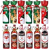 12 Pieces Christmas Wine Bottle Bags - Sweater Dress Sleeve, Burlap Santa Covers, Plaid Drawstring Bags for Xmas Dining Table Decor (Bright Color, Santa Claus)