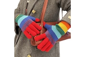 Wayfadacc Girls 2 Finger Touch Gloves Full Finger Warm Mittens with Rainbow Color Stripe Mittens for Women Winter Supplies