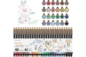 huesamhi 005 Micro Pen 23 Colors and 3 Black 0.20mm FineLiner Pens for Art Waterproof Ink Fine Tip Illustration Sketching, Anime Bullet Journal and Technical Drawing