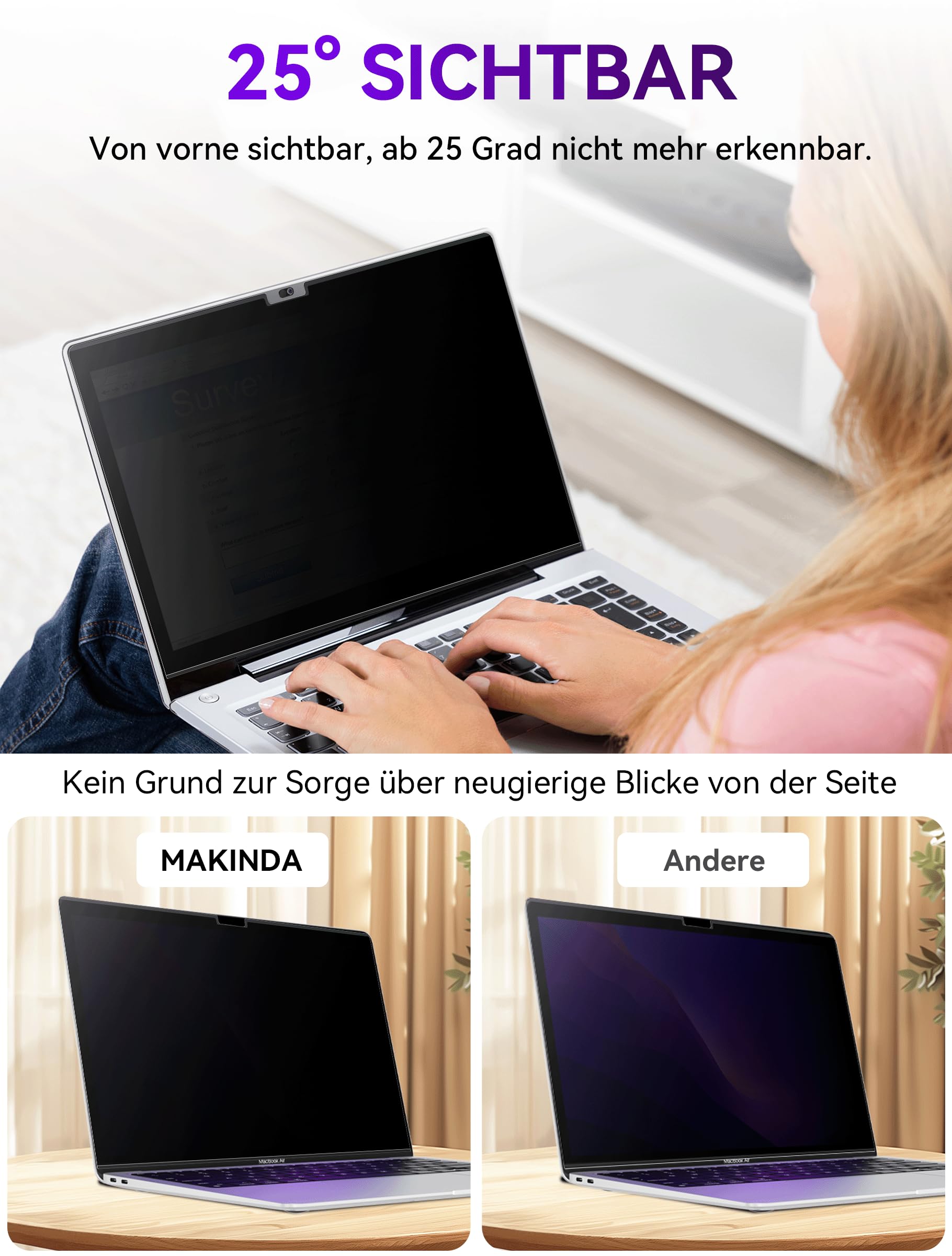 Magnetic Privacy Filter for Apple MacBook Pro 13 Inch (2016-2022, M1, M2) & MacBook Air 13 (2018-2021, M1), Privacy Filter Removable Anti Glare Blue Light Privacy Screen Protector Mac Privacy Screen