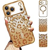Illians Case Fit for iPhone 17 Pro 6.3 Inch [Compatible with MagSafe] Glitter Bling Magnetic Phone Case [2 Pieces of Leopard Print Design Insert] Soft TPU Shockproof Phone Cover for Women - Gold