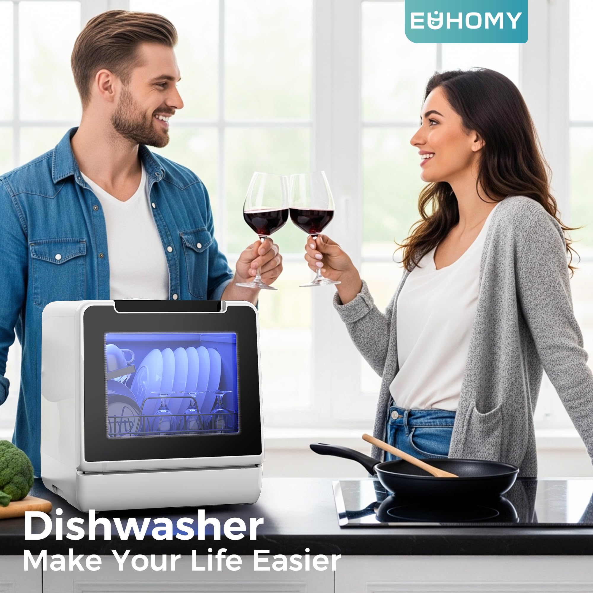 EUHOMY Countertop Dishwasher Portable, 8 Programs Mini Dishwasher with 5L Built-in Water Tank and Inlet hose, No Hookup Needed, Dish Washer with Self Clean/Baby Care/Air Dry, for Apartments & RVs