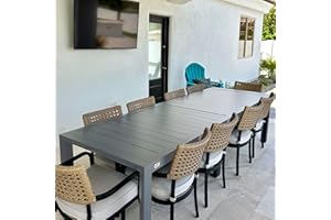 PURPLE LEAF Outdoor Dining Table 121" X 37" Slatted Tabletop Large Aluminum Rectangular Patio Dining Table for 10, Weather-Resistant Patio Table for Backyard Garden Lawn Porch Deck