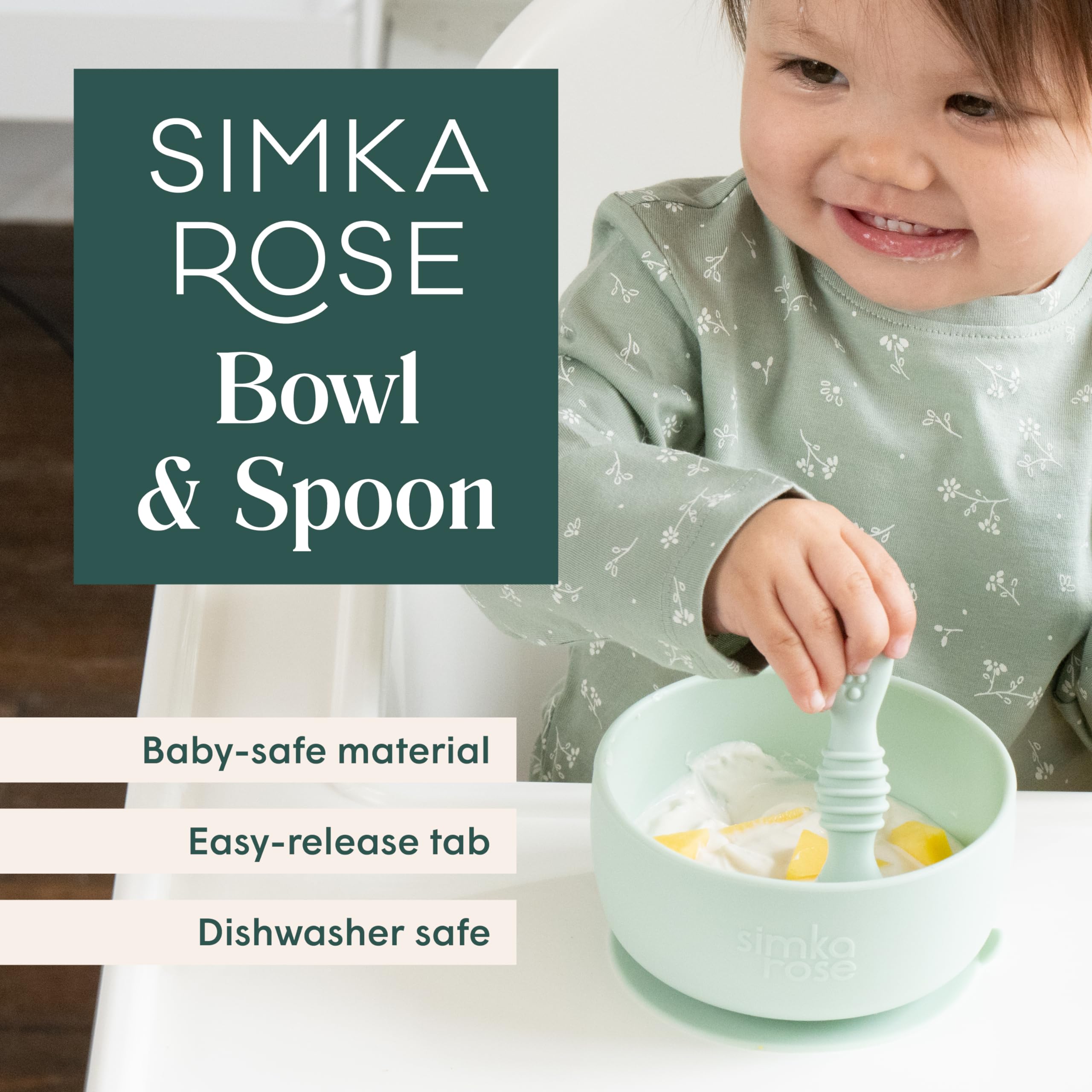 Simka Rose Baby Bowl and Spoon Set, Baby Bowls Suction for Toddler, BPA-Free Silicone Bowls Baby, Baby Bowl and Spoon Dishwasher and Microwave Safe Baby Feeding Supplies (Sage)