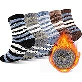 COOVAN Mens Fuzzy Socks Soft Cozy Slipper Fluffy Winter Warm Fleece Socks for Men Plush Sleeping 5 Pairs