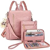 Soperwillton Women Fashion Backpack Purse Anti-Theft Leather Shoulder Bag Travel Multi Pockets Handbag Wallet Set 3pcs