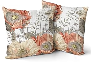 Snycler Vintage Flowers Pillow Covers 20x20 Inch Set of 2 Orange Yellow Floral Leaves Decorative Square Boho Throw Pillows fo