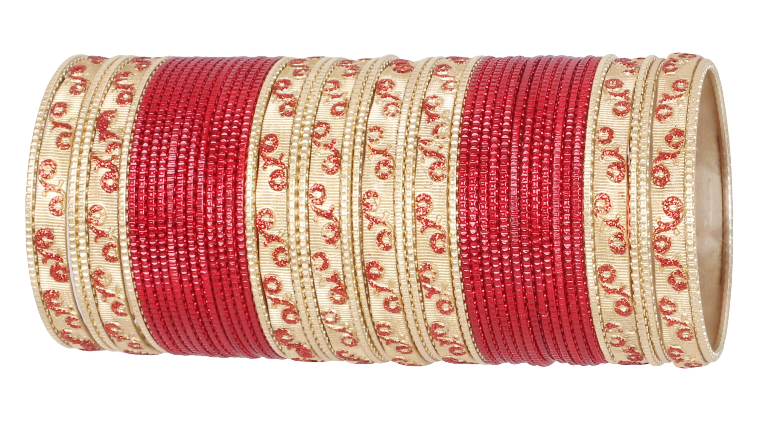 Touchstone New Indian Bollywood Golden Glittering Zigzag Cut Textured Maroon Color Designer Jewelry Bracelet Bangles. Set of 48 in Gold Tone for Women.