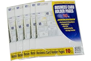 C-Line Business Card Holder Pages, Poly Without Tabs, 20 Cards/Page, 11 x 9 Inches, 5 Packs of 10 (61217-5)