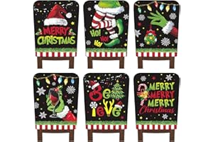 FuWeave 6 Pcs Lime Green Black Christmas Chair Covers Christmas Chair Back Covers Xmas Chair Protector Slipcovers Washable Winter Dining Room Seat Covers for Home Hotel Kitchen Decorations