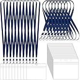 100 Pack Lanyards for ID Badges with Clear Name Tags, Reusable Lanyards Horizontal ID Card Badge Holders Plastic Name Badges for Men Women Kids Business School and Office Supplies (Dark Blue)