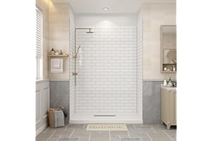 Bathlink Shower Wall Panels, 36D x 60W x 84H, Solid Surface Waterproof Wall Panels for Showers, Shower Surround Wall Kit, Glossy White Subway Tile Finish, 1/8" (3mm) Thick, Trimmable