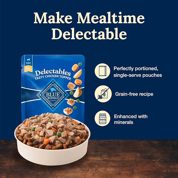 BLUE BUFFALO DELECTABLES NATURAL WET DOG FOOD TOPPERS, TASTY CHICKEN CUTS IN GRAVY, 3-OZ. (24 POUCHES)