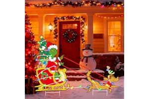 WAYNHUI Outdoor Christmas Fence Peeker Yard Signs Wreath with LED Lights- Party Decorations for Indoor Christmas Tree Decor, Yard, Garden, Door, Fence for Holiday (Sleigh)