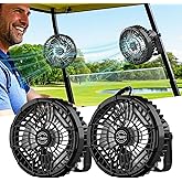 Roykaw Golf Cart Fan 10400 mAh Rechargeable Battery Powered, 24 Hrs Work Portable Fan with LED Light for Nighttime Drive, Cordless Remote Control, Compatible with EZGO Club Car Yamaha, 2PCS