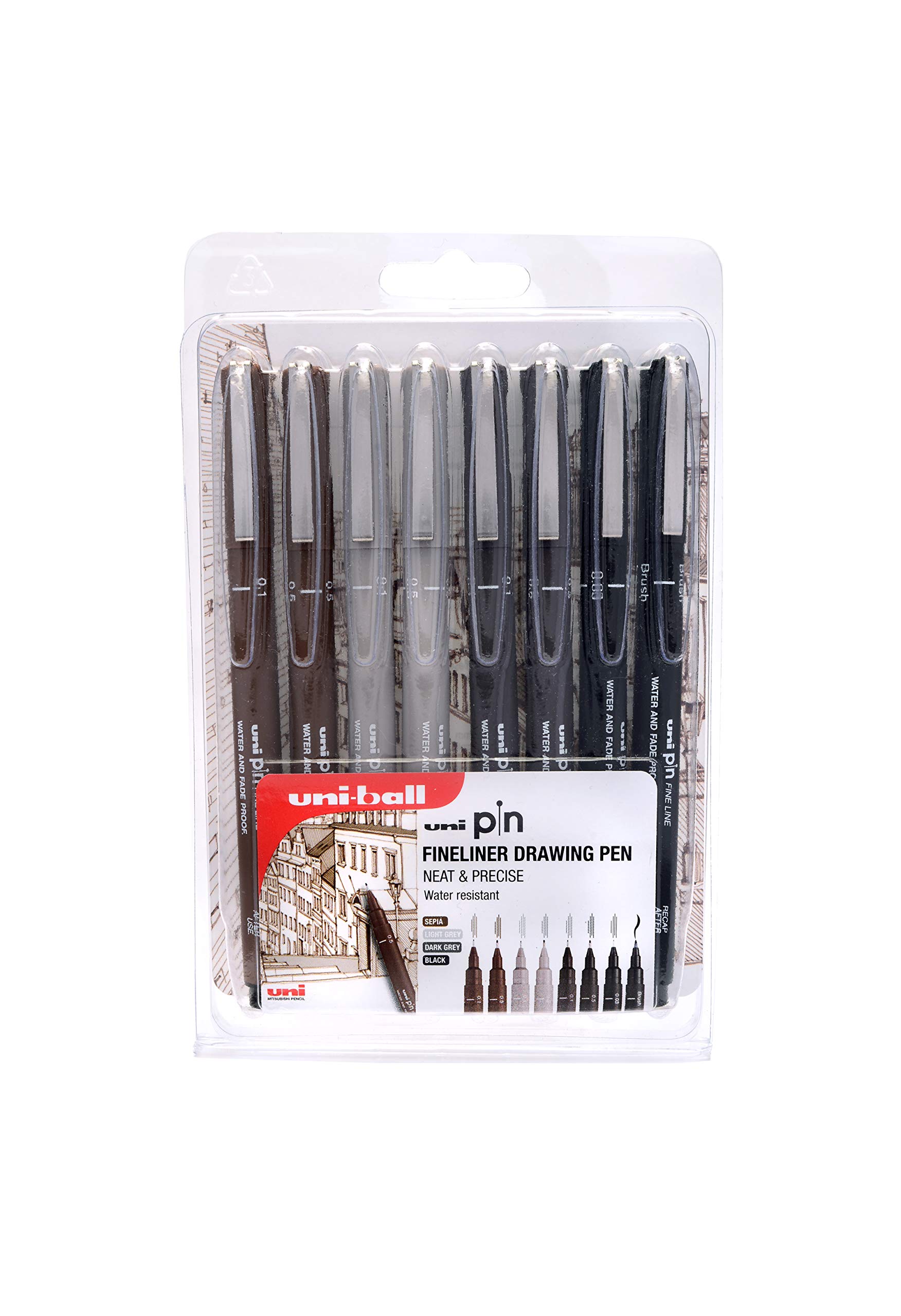 uni-ball Drawing Pen, Sepia, Black, 8
