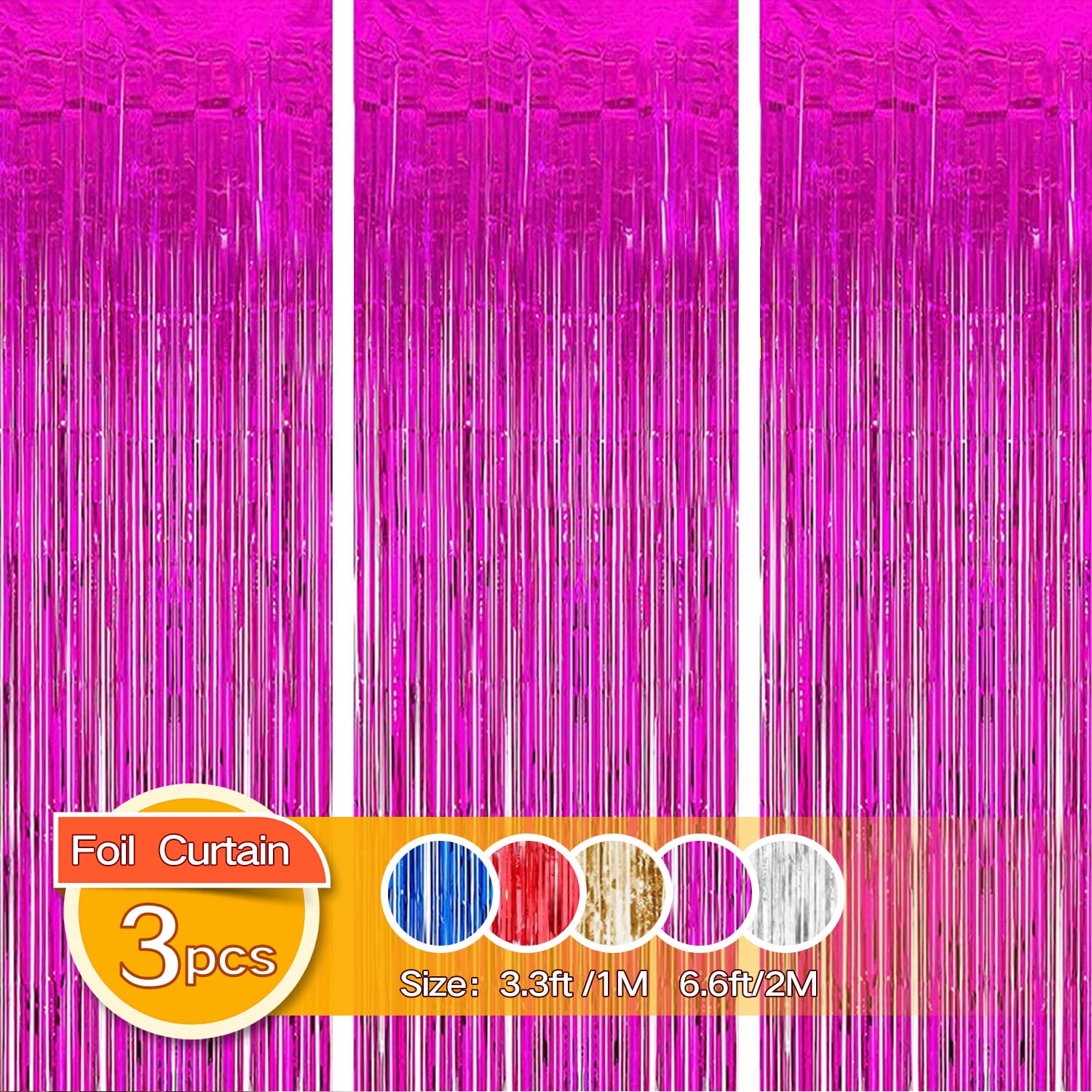 Gulaey Foil Fringe Curtain 1m x 2m, 3 Packs Metallic Tinsel Curtain Birthday Decorations, Foil Curtain for Birthday Graduation Wedding Engagement Bridal Shower Bachelorette Holiday Party（Rose Red）