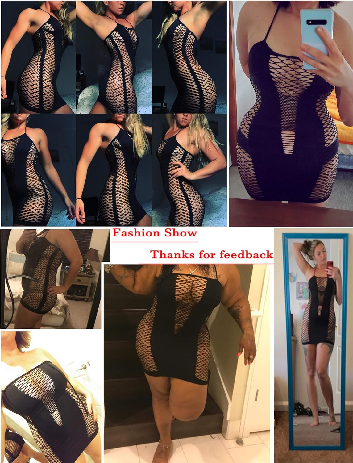 ADOME Womens Lingerie Fishnet Seamless Mesh Chemise Babydoll Bodysuit Dress Black at  Women’s Clothing store