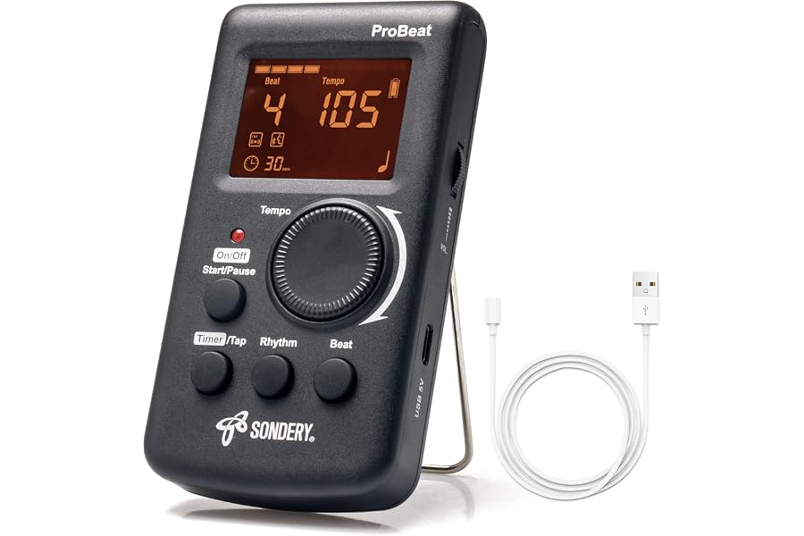 Sondery Digital Metronome Rechargeable Vocal Counting for Piano Guitar Drum | Timer Function, Large Display, Easy to Use,English Vocal Counting, Compatible with All Instruments