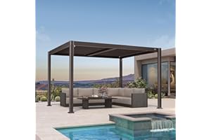 PURPLE LEAF 10' x 12' Louvered Pergola Outdoor Adjustable Louvre Shade Modern Patio Aluminum Pergola with Retractable Roof for Deck Backyard Garden Hardtop Gazebo