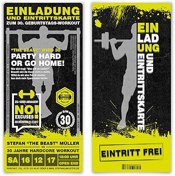 Geburtstag Einladungskarten 30 Stuck Kraftsport Fitness Workout Einladung Amazon De Burobedarf Schreibwaren