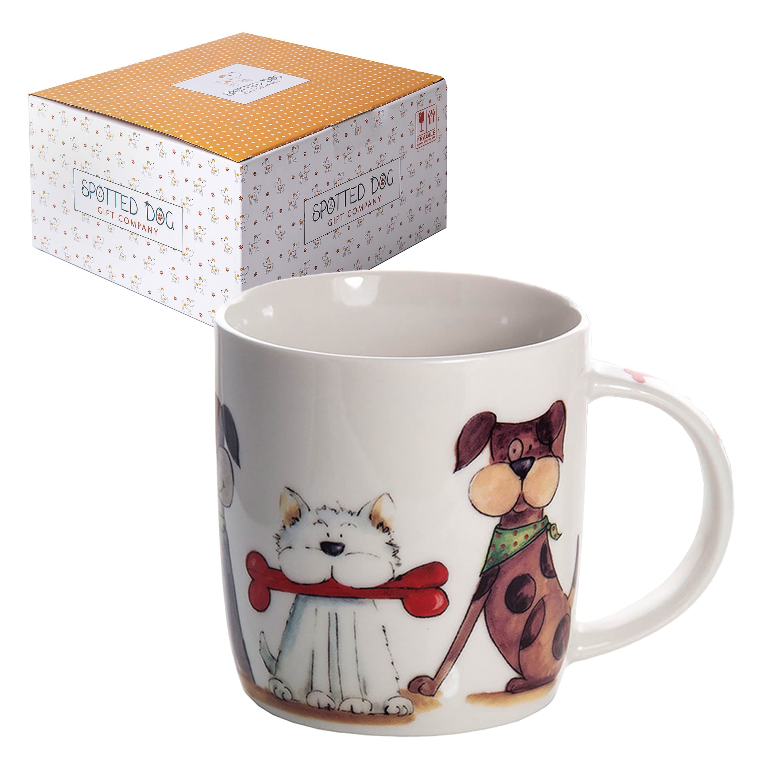 SPOTTED DOG GIFT COMPANY Dog Mug - 350ml Ceramic China Coffee Mug & Tea Cup - Cute Dogs Themed - Dog Lover Gifts & Presents for Women, Men & Kids